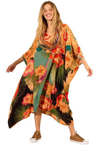 Kaftan Midi Amplo Laranja Patchwork Yacamim