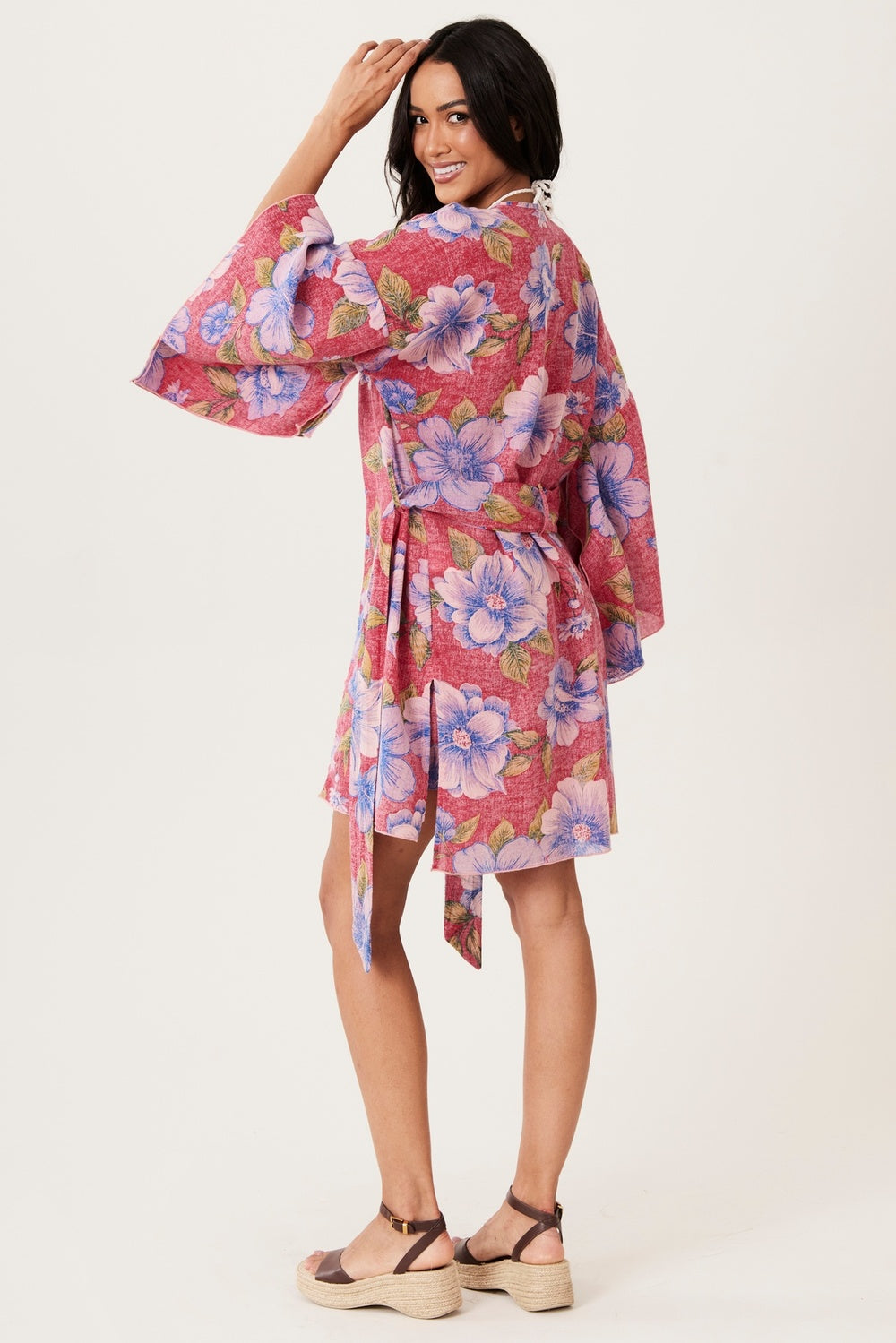 Kimono Curto Inhotim 100% Algodão Vermelho Floral Yacamim I3