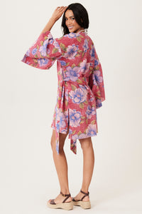 Kimono Curto Inhotim 100% Algodão Vermelho Floral Yacamim I3