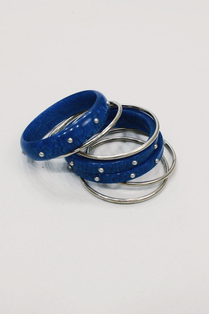 Kit De Pulseiras De Metal E Resina Azul Yacamim #584