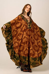 Kaftan Longo Amplo Marrom E Verde Escuro Patchwork Yacamim T3