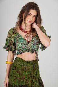 Cropped Transpassado Com Lastex Verde Patchwork Yacamim A37