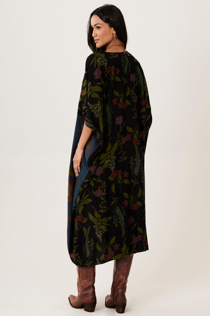 Kaftan Midi Preto E Verde Patchwork Yacamim I1