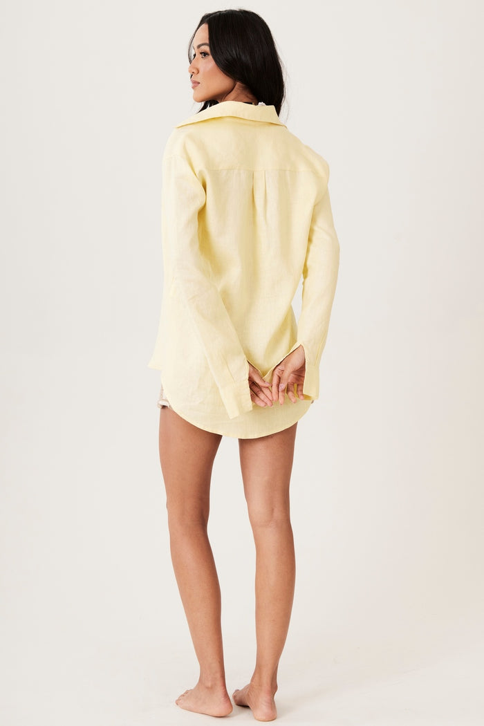 Camisa 100% Linho Cambraia Amarelo Yacamim A1