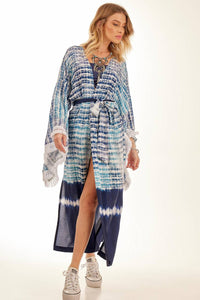 Kimono Longo Azul Estampa Digital Tie Dye Yacamim