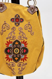 Bolsa De Lona Grande Artesanal Com Bordados Yacamim #779