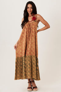 Vestido Midi Olinda 100% Algodão Marrom Patchwork Yacamim E20