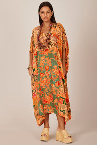 Kaftan Longo Laranja  Patchwork Yacamim J9