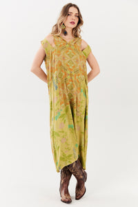 Vestido Midi Verde Patchwork Yacamim E28