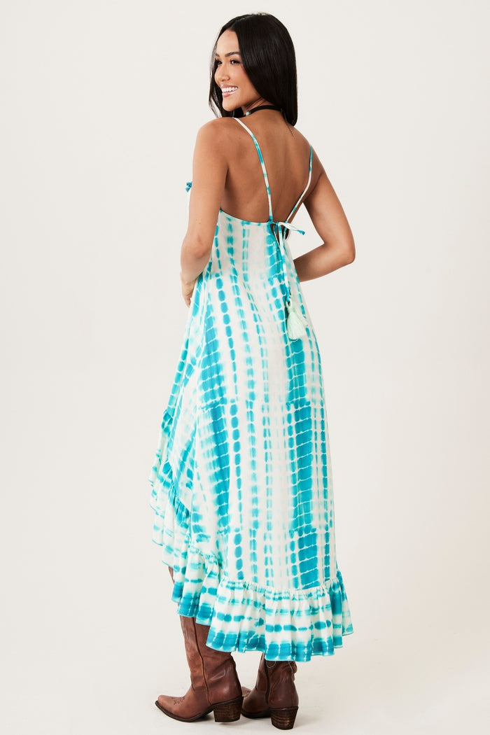 Vestido Mullet Alças De Amarrar Verde Tie Dye Yacamim E3