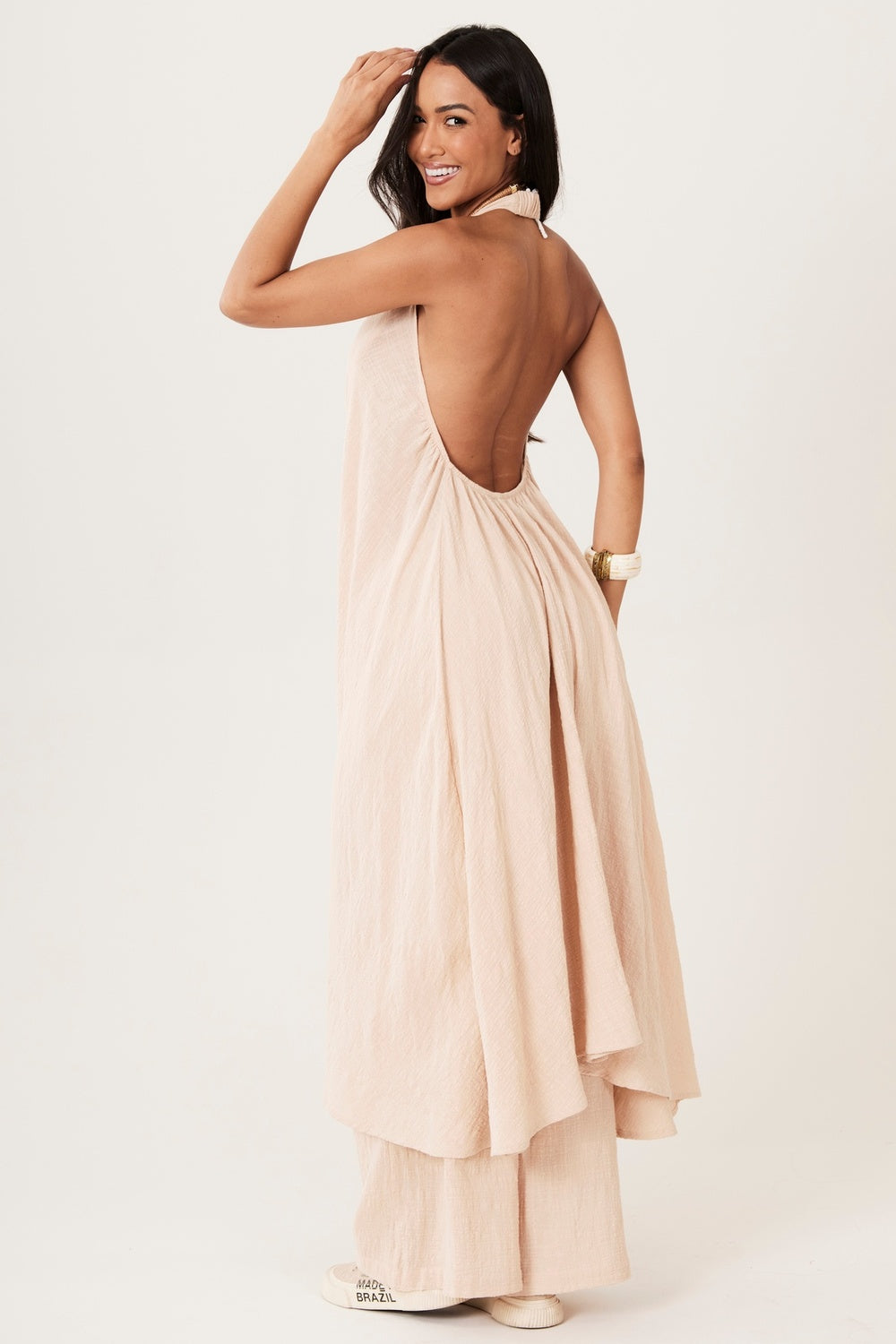 Kimono Frente Única Sem Mangas Bege Escuro Yacamim I6