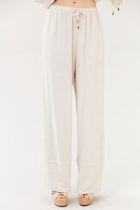 Calça De Viscolinho Bege Yacamim A21