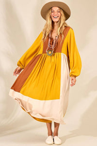 Vestido Midi Com Mangas Longas Bufantes Amarelo Yacamim <br />