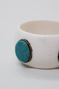 Pulseira Bracelete Largo De Cerâmica Com Pedras Yacamim #756