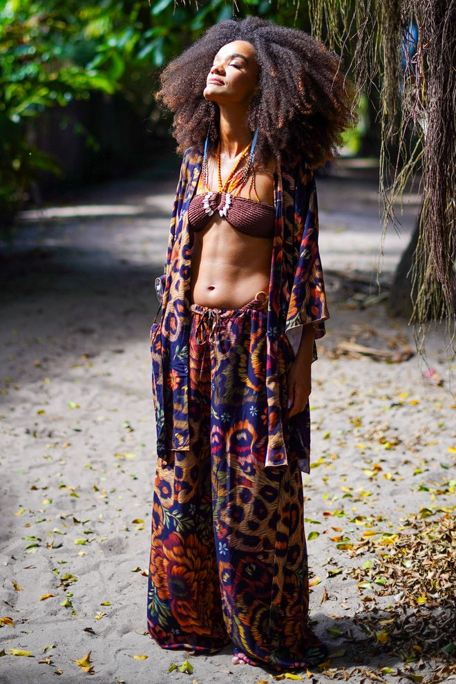 Calça Pantalona Animal Print Coleção Bahêa Yacamim Q5