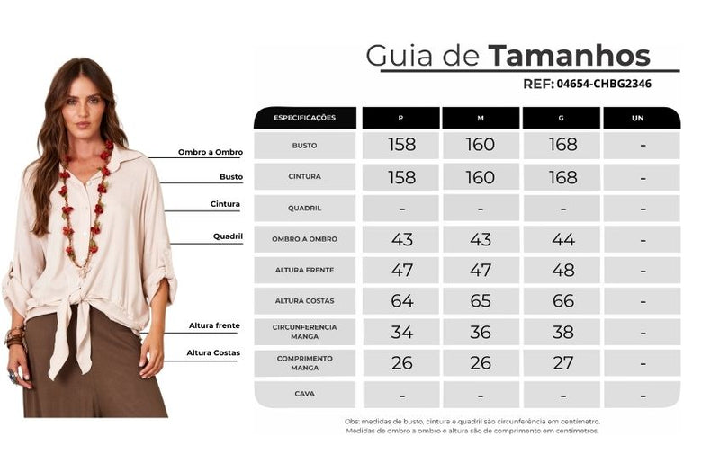 Camisa Mangas 3/4 Com Amarração Na Frente Bege Yacamim A1