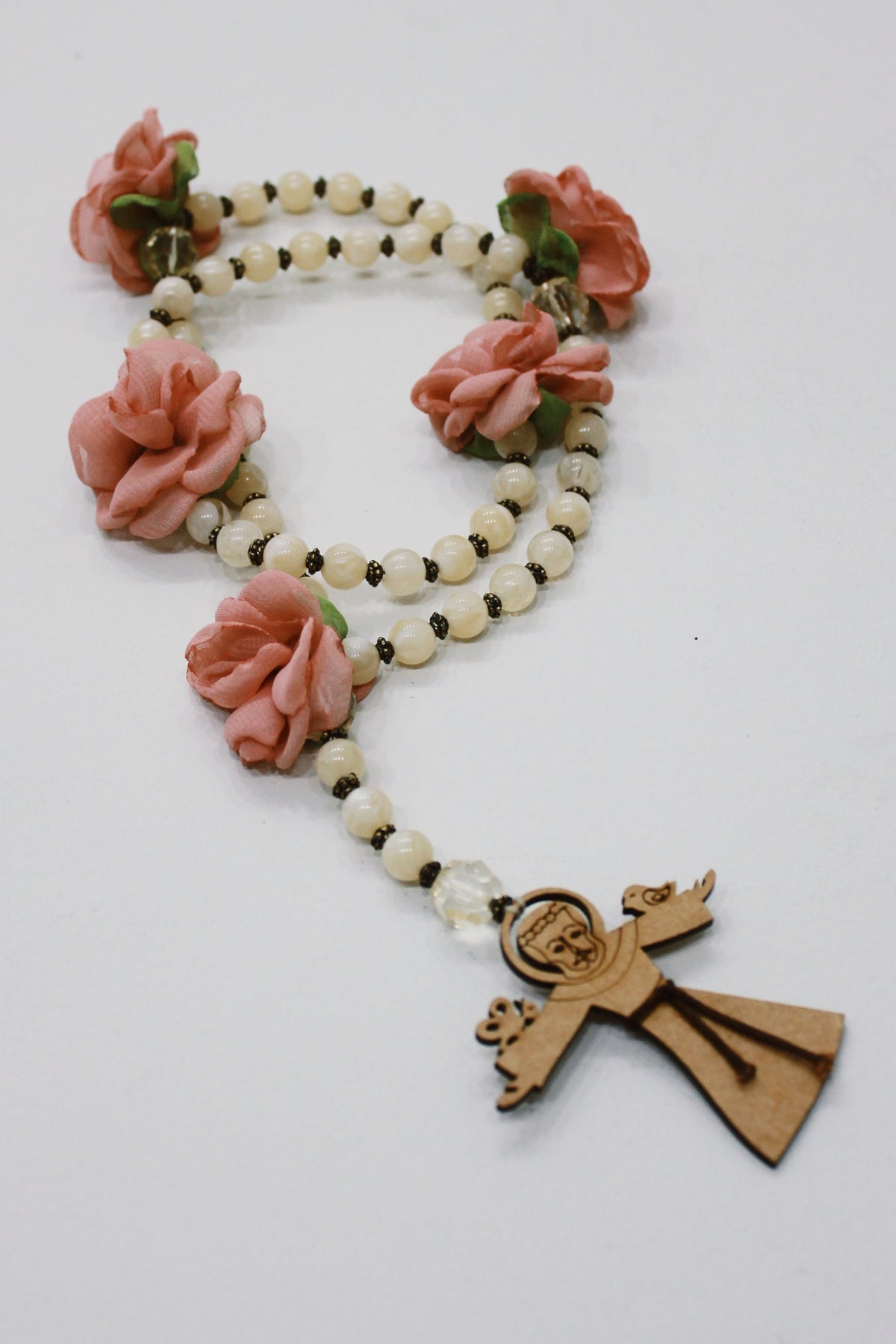 Colar Terço São Francisco De Assis Rosa Claro Yacamim #704