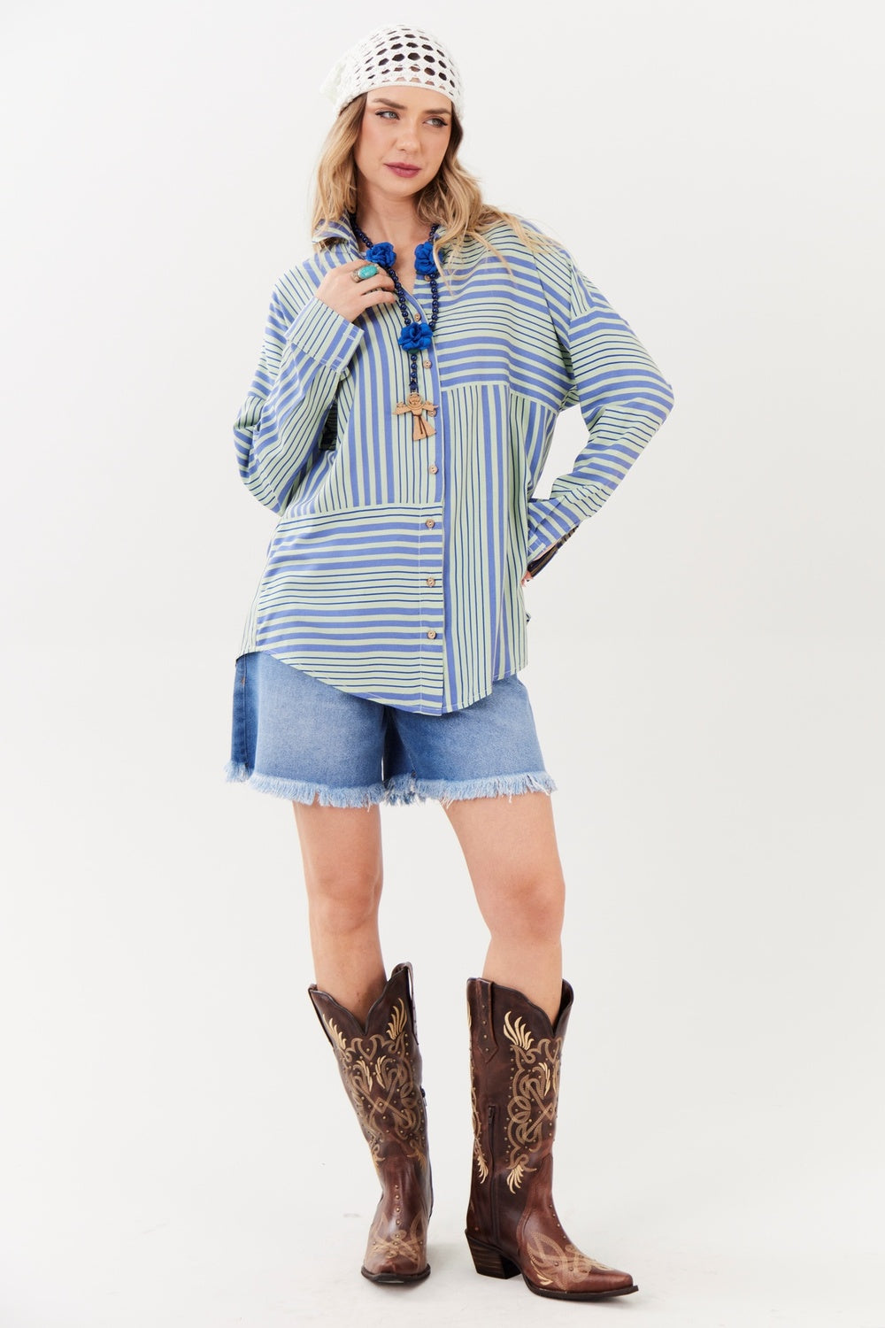 Camisa Ampla Verde Listrado Yacamim A10