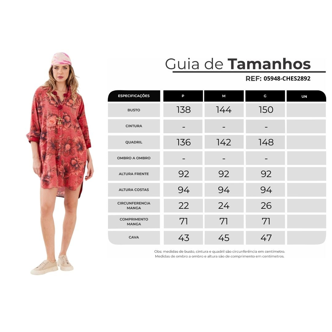 Chemise Ouro Preto 100% Algodão Rosa Estampado Yacamim R2