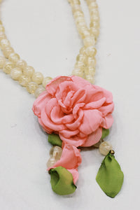 Colar Ave Maria Com Flor Rosa Yacamim #588