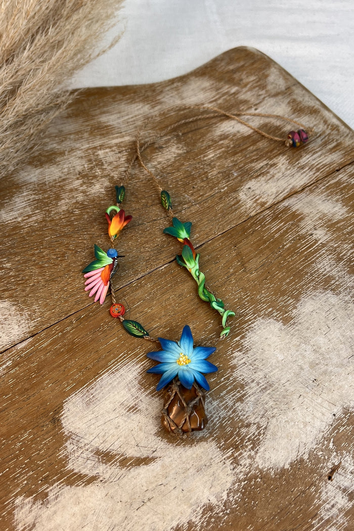 Colar De Fimo Artesanal Patua Com Macramê E Pedra Yacamim #284