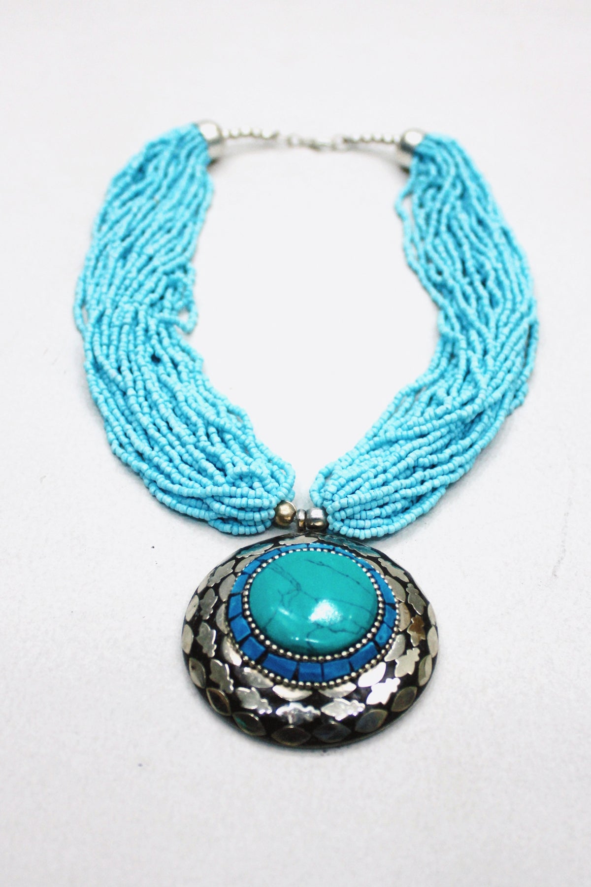 Colar Tibetano Com Miçangas Azul Claro Yacamim #432