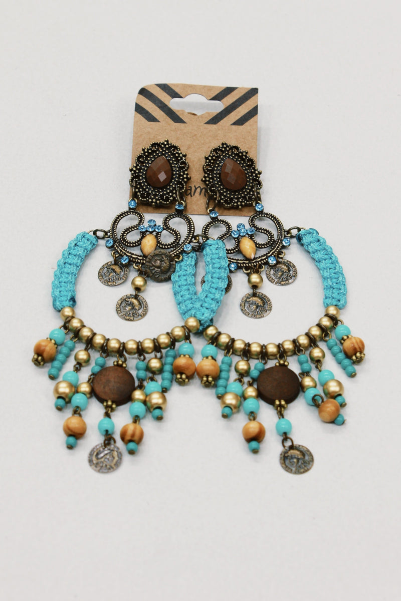 Brinco De Miçangas E Macramê Verde Yacamim #615