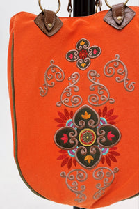 Bolsa De Lona Grande Artesanal Com Bordados Yacamim #777