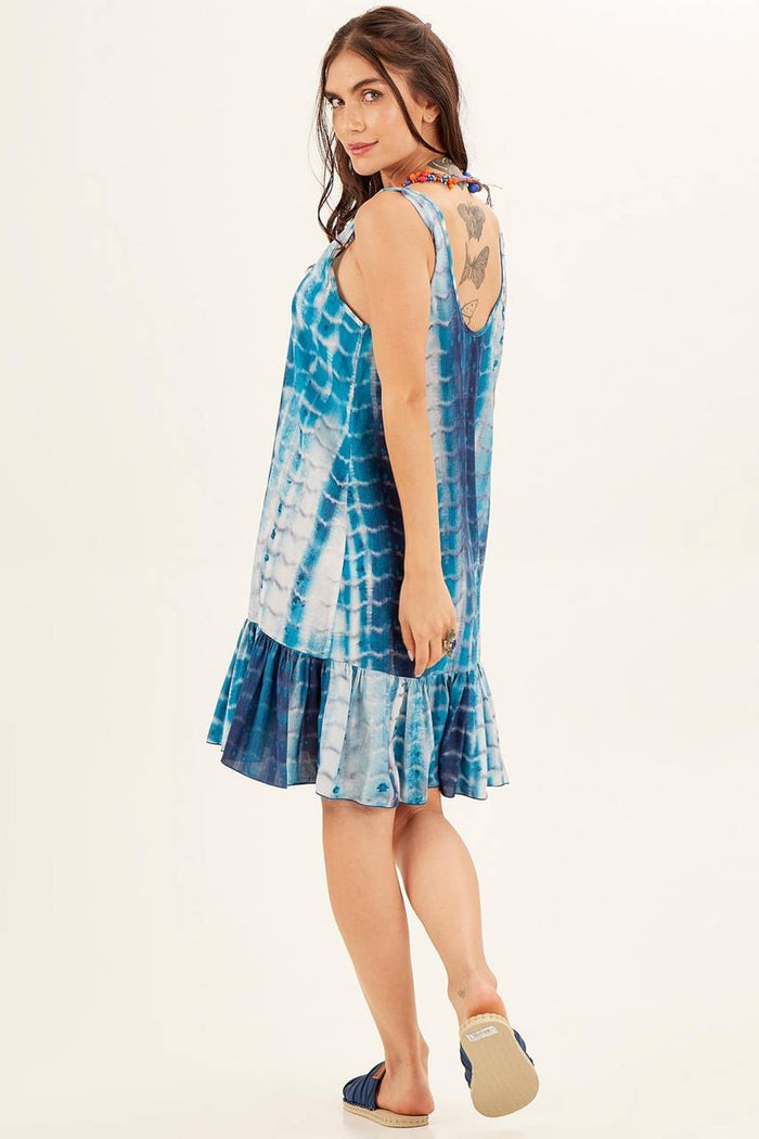 Vestido Curto Regata Azul Estampa Digital Tie Dye Yacamim