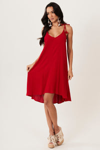 Vestido Curto Com Alças De Amarrar Vermelho Yacamim E6