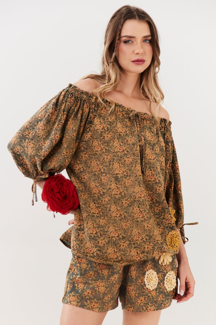 Bata Paraty 100% Algodão Verde Estampa Floral Yacamim R3