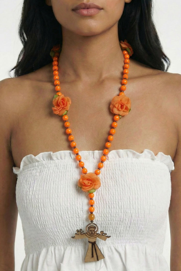 Colar Terço São Francisco De Assis Laranja Yacamim #552