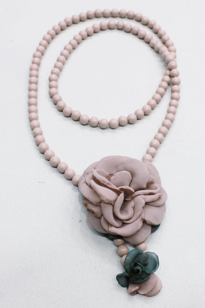 Colar Ave Maria Com Flor Rosa Antigo Yacamim #557