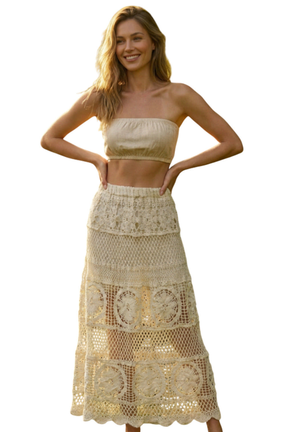 Saia Longa De Renda Com Forro Bege Yacamim K4