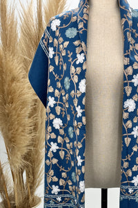 Cachecol Cashmere Azul Petróleo Bordado Yacamim #223