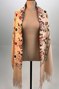 Cachecol Cashmere Bege Bordado Yacamim #326