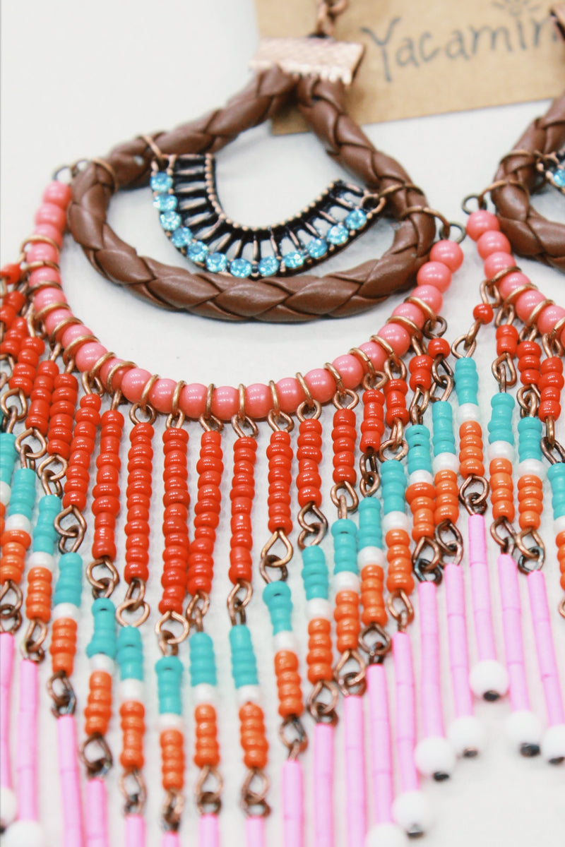 Brinco De Miçangas Rosa Yacamim #617