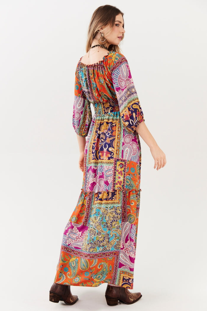 Vestido Longo Estampa Paisley Yacamim D17