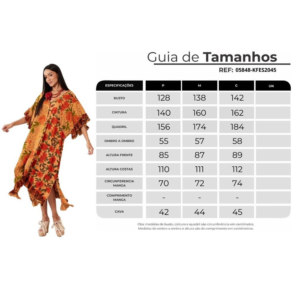 Kaftan Midi Com Mangas 3/4 Marrom Claro Patchwork Yacamim I9