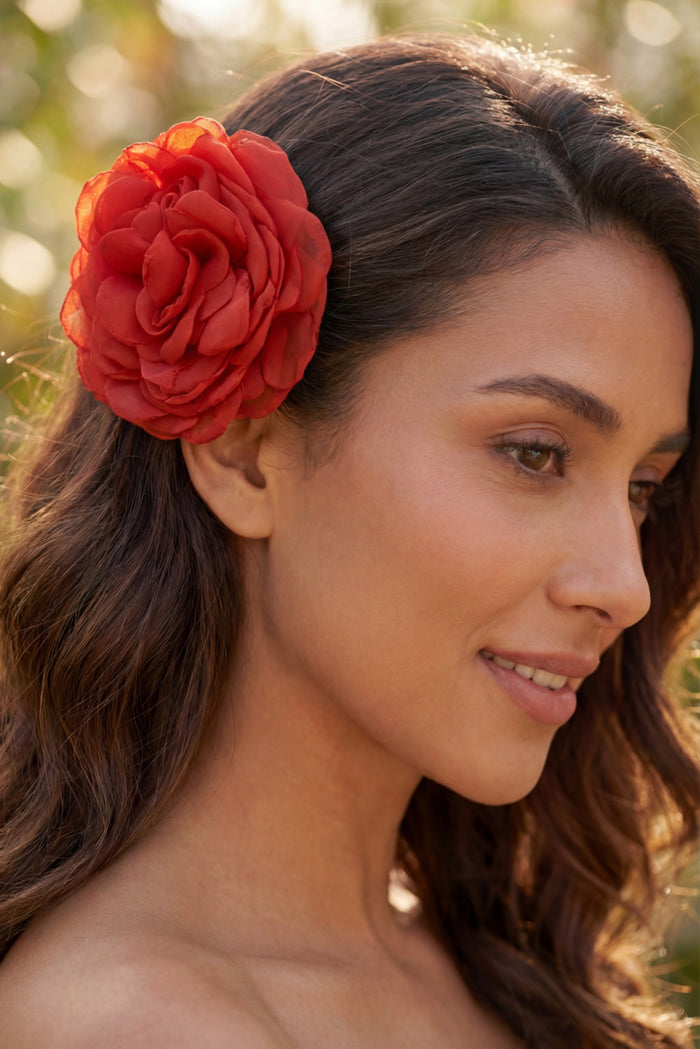 Presilha De Cabelo Flor De Tule Vermelho Sangue Yacamim #858