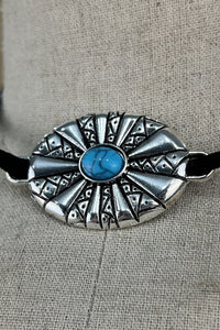 Colar Gravatinha Preto Com Pedra Azul Yacamim #212
