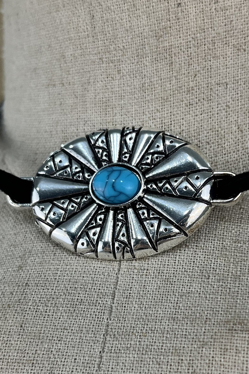 Colar Gravatinha Preto Com Pedra Azul Yacamim #212
