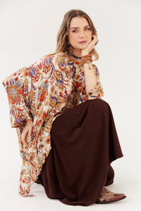 Bata Ampla Bege Estampado Yacamim B1