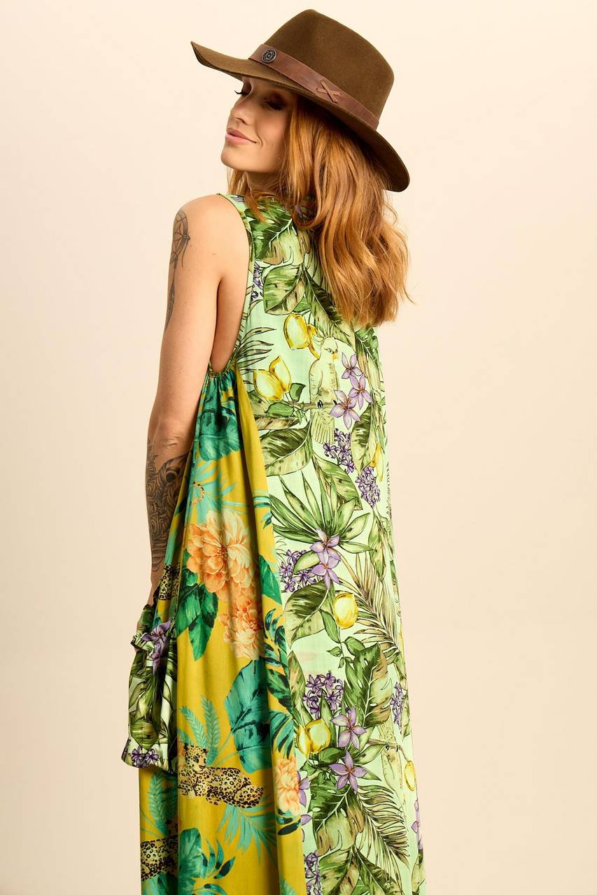 Vestido Regata midi Verde Patchwork Yacamim