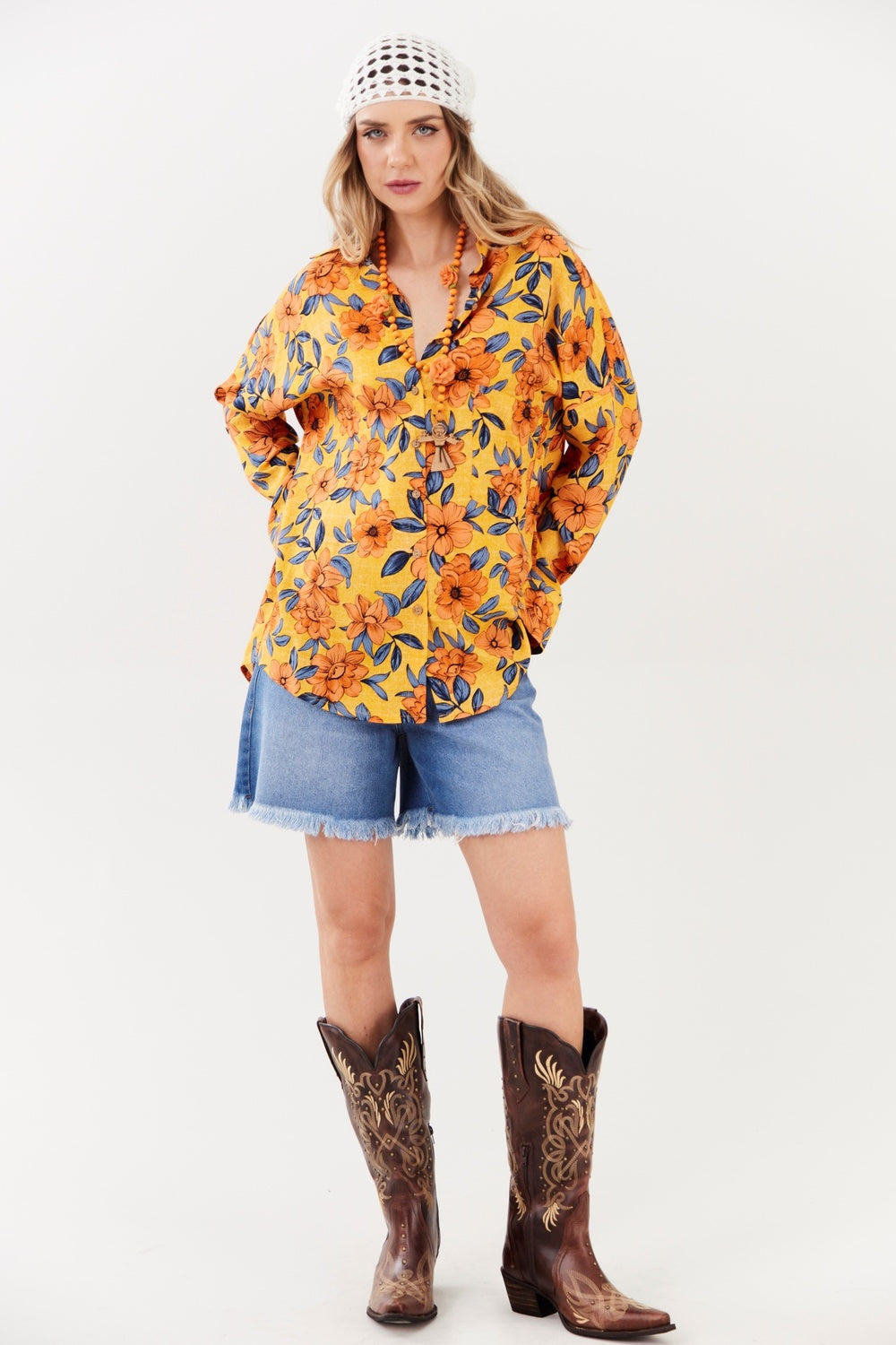 Camisa Ampla Laranja Estampado Yacamim A25