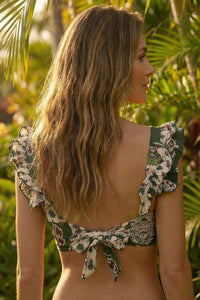 Cropped Com Alças Largas Verde Estampado Yacamim B20