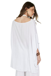 Bata Ampla Com Mangas 3/8 E Decote Canoa Branco Yacamim Q1