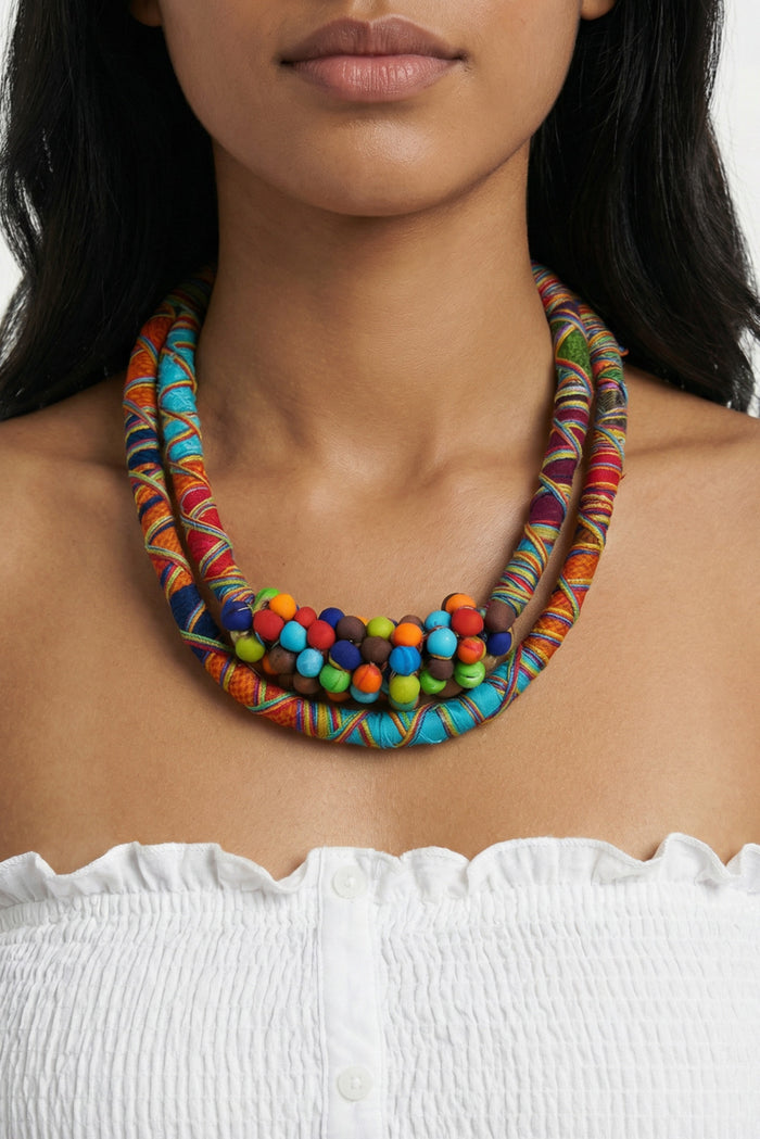 Colar Artesanal De Cordas Coloridas Yacamim #806