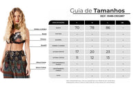 Top Cropped De Tule Com Alças Preto Estampado Yacamim A23