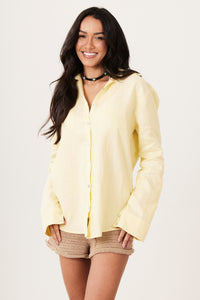 Camisa 100% Linho Cambraia Amarelo Yacamim A1